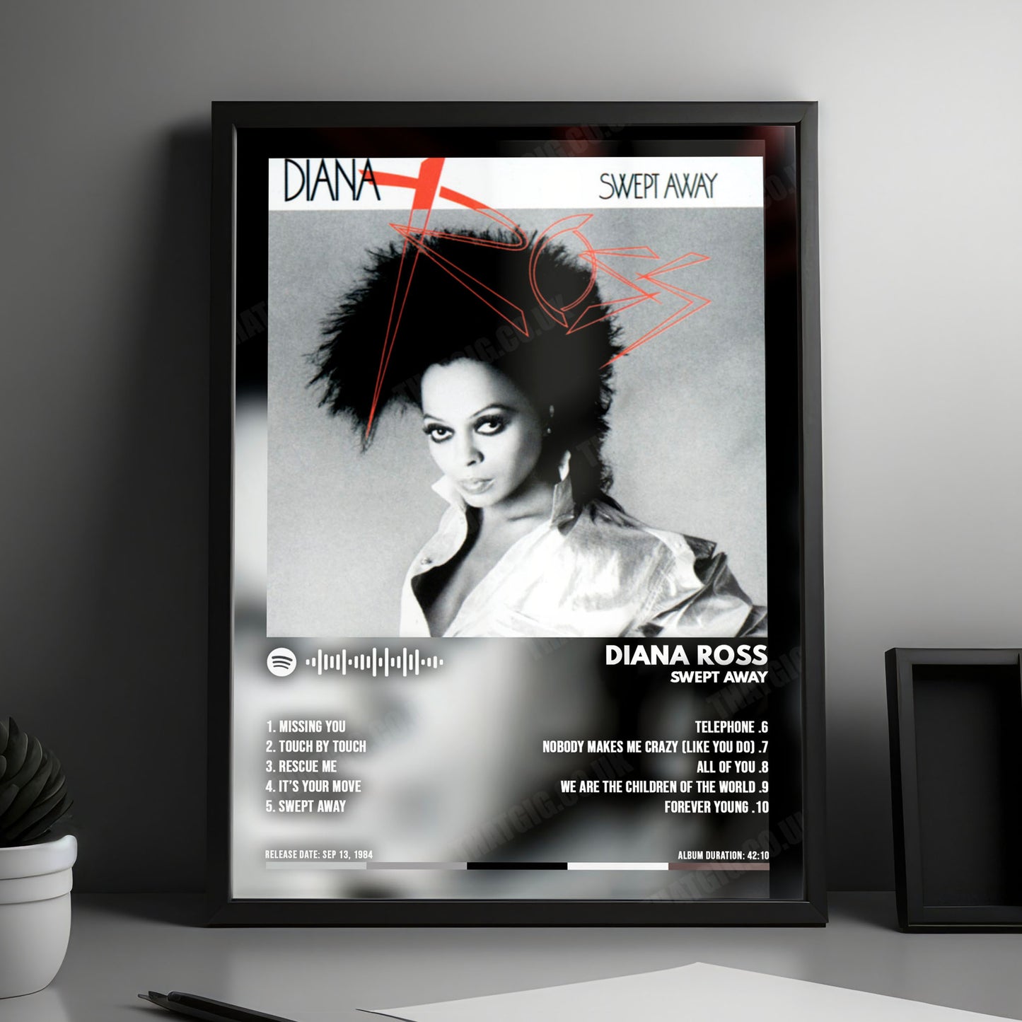 Diana Ross "Swept Away" Album Cover Poster - with Complete Tracklist
