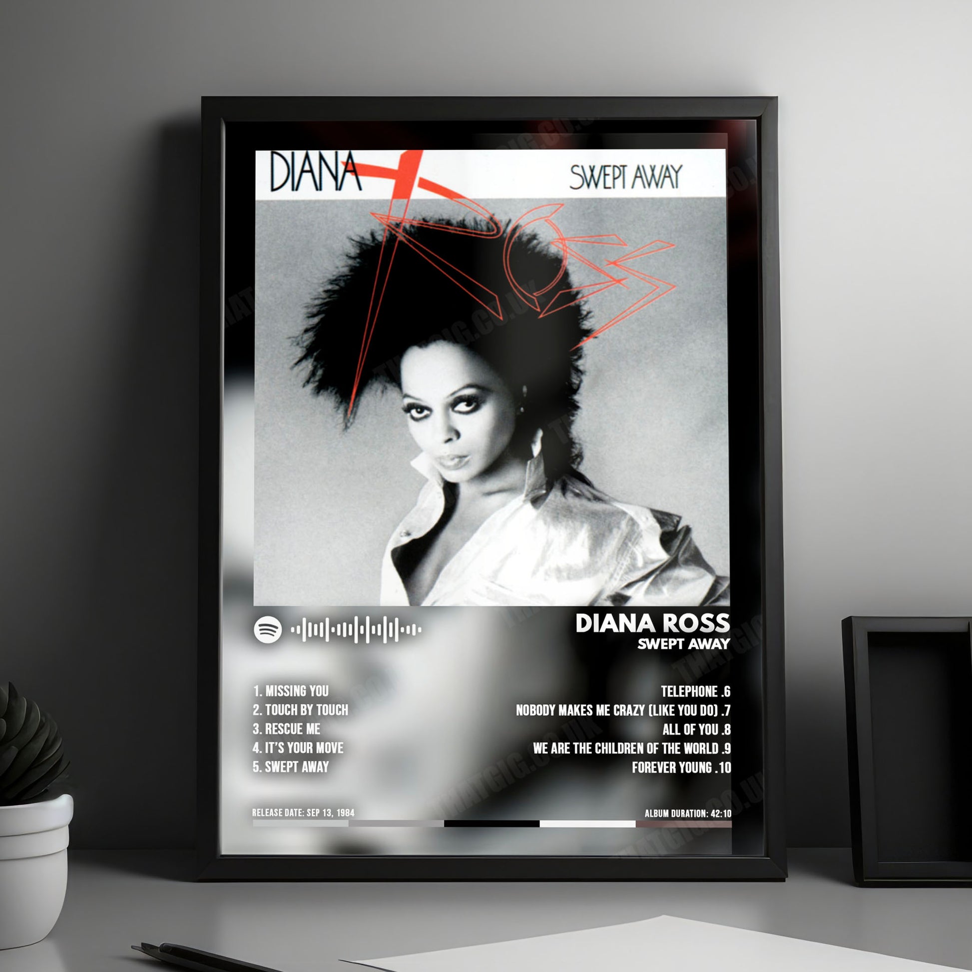 Diana Ross "Swept Away" Album Cover Poster - with Complete Tracklist