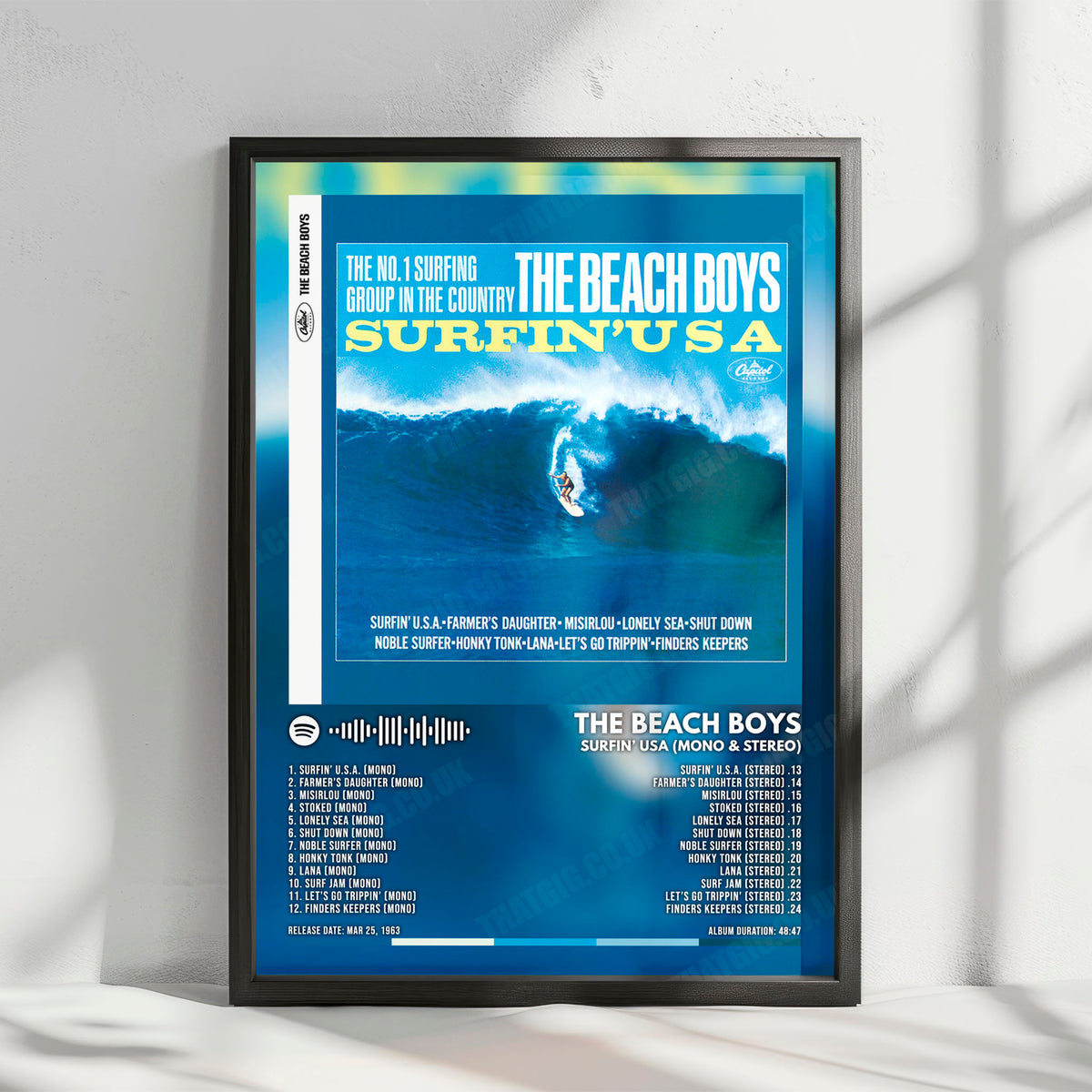 The Beach Boys "Surfin' USA (Mono & Stereo)" Album Cover Poster - with Complete Tracklist