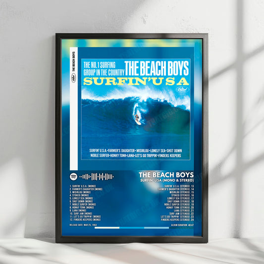 The Beach Boys "Surfin' USA (Mono & Stereo)" Album Cover Poster - with Complete Tracklist