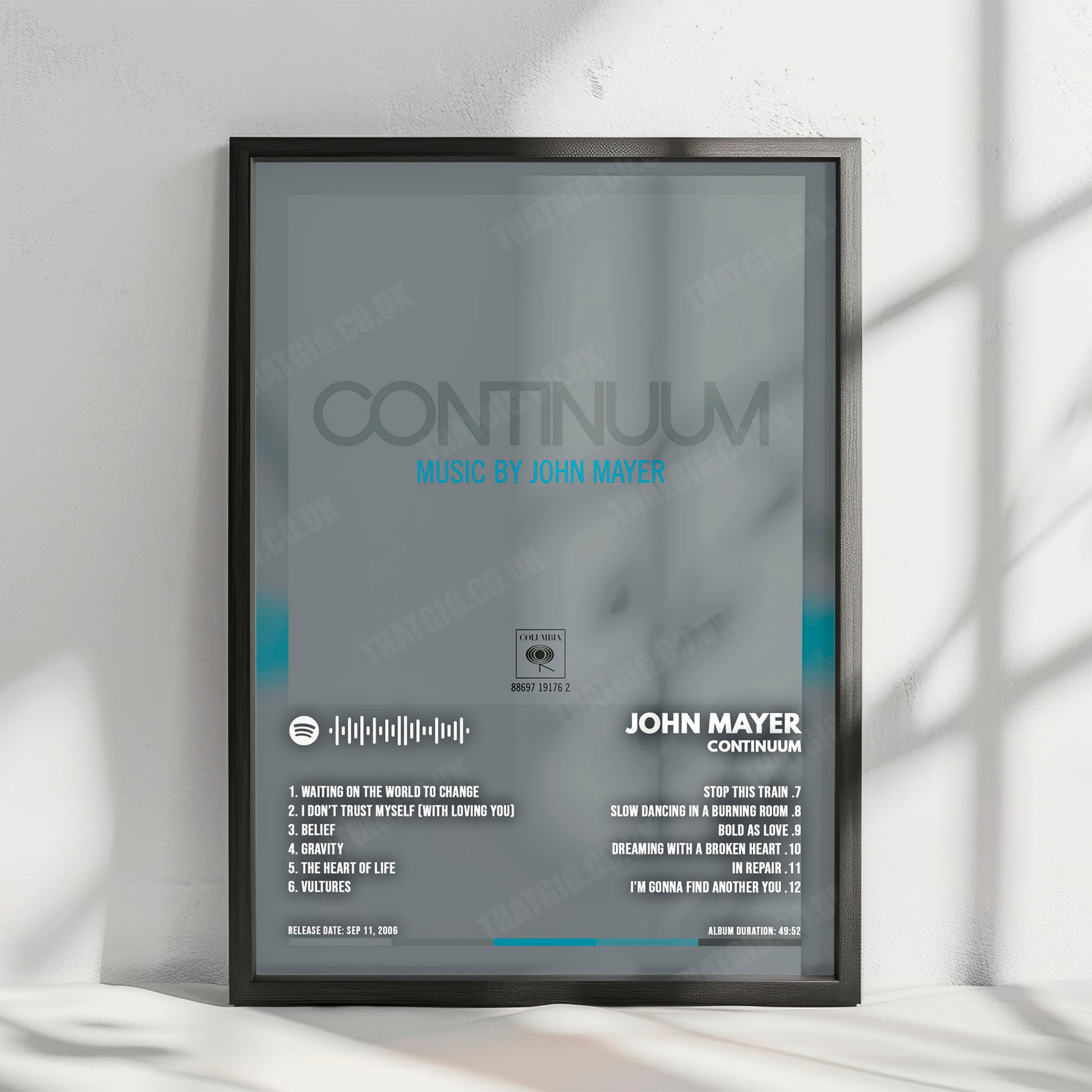 John Mayer "Continuum" Album Cover Poster - with Complete Tracklist