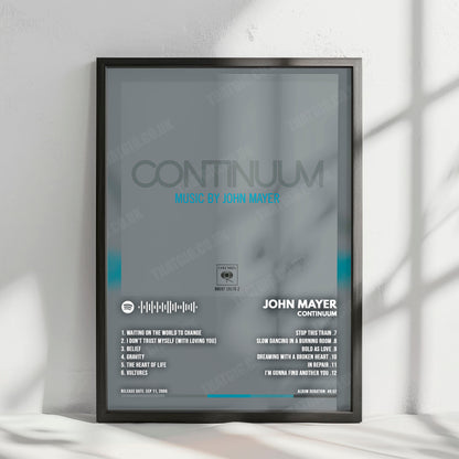 John Mayer "Continuum" Album Cover Poster - with Complete Tracklist