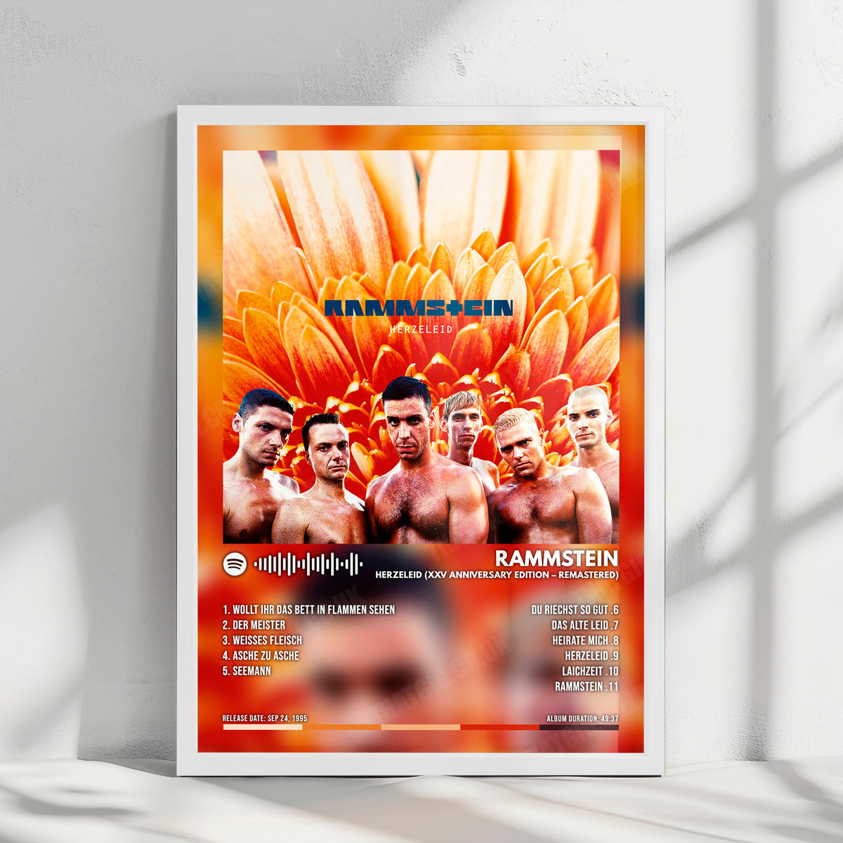 Rammstein "Herzeleid (XXV Anniversary Edition - Remastered)" Album Cover Poster - with Complete Tracklist