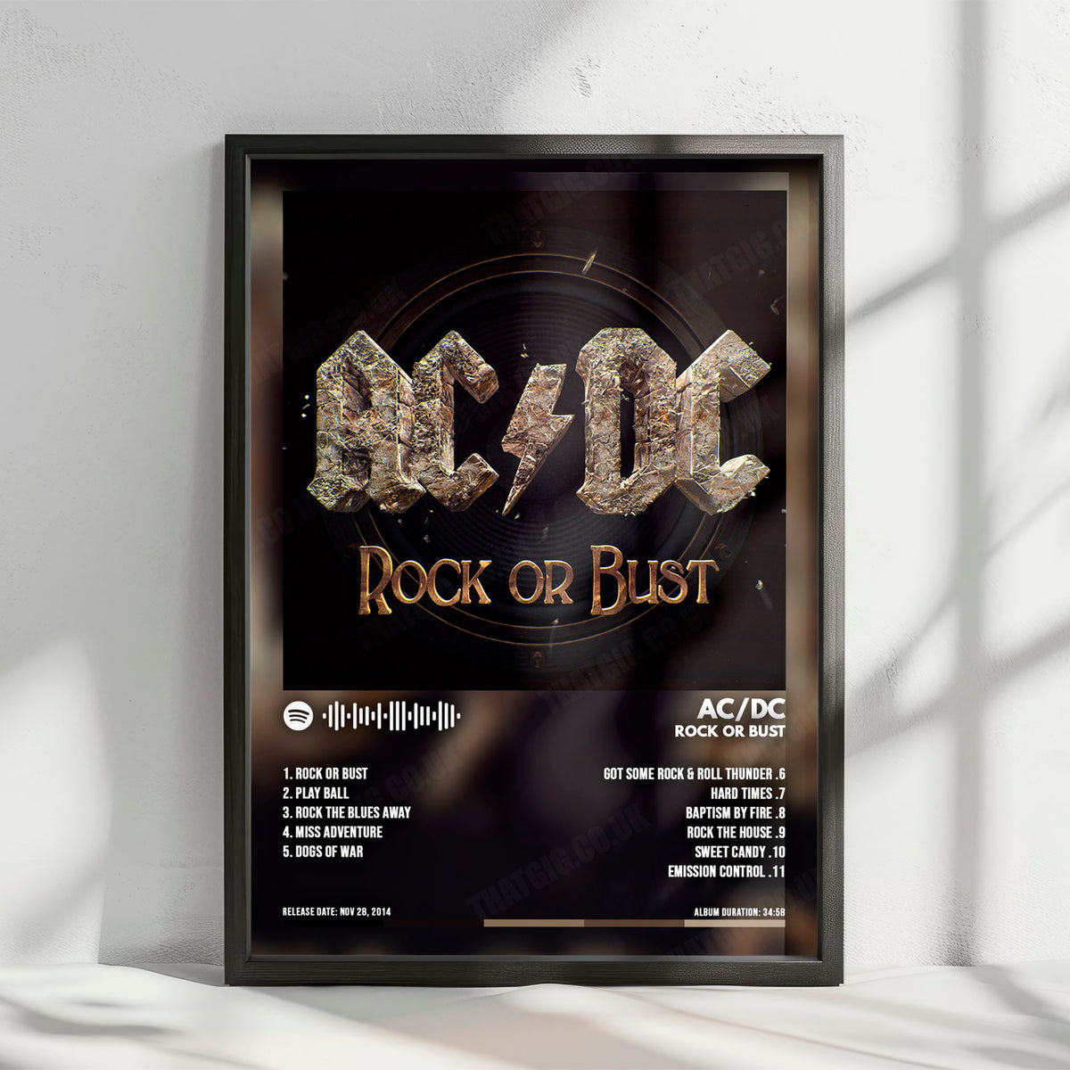 AC/DC "Rock or Bust" Album Cover Poster - with Complete Tracklist