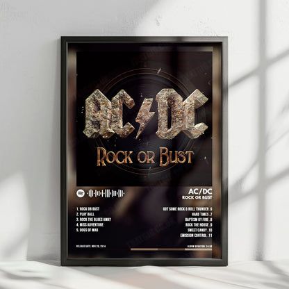 AC/DC "Rock or Bust" Album Cover Poster - with Complete Tracklist