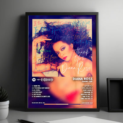 Diana Ross "Thank You" Album Cover Poster - with Complete Tracklist