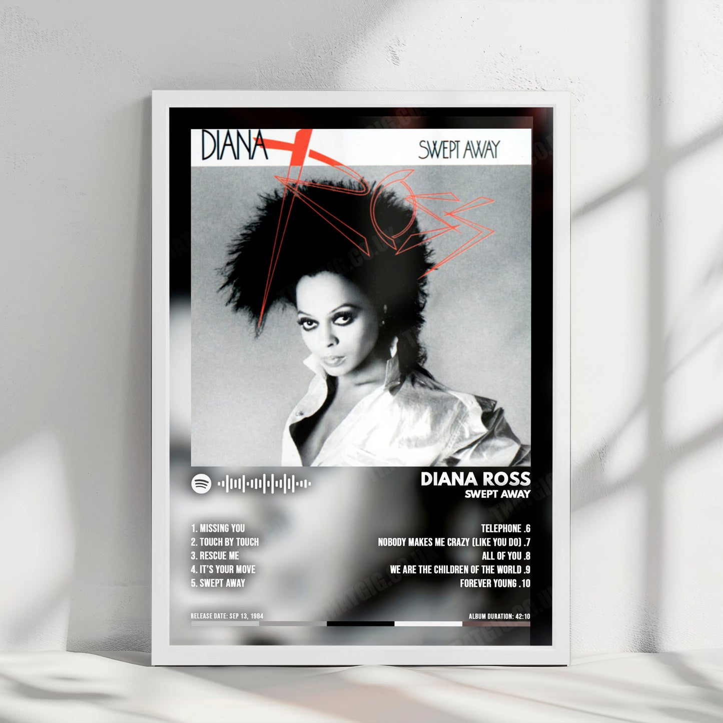 Diana Ross "Swept Away" Album Cover Poster - with Complete Tracklist