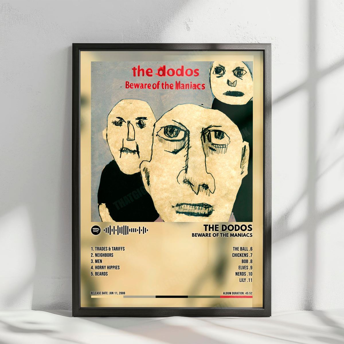The Dodos "Beware of the Maniacs" Album Cover Poster - with Complete Tracklist