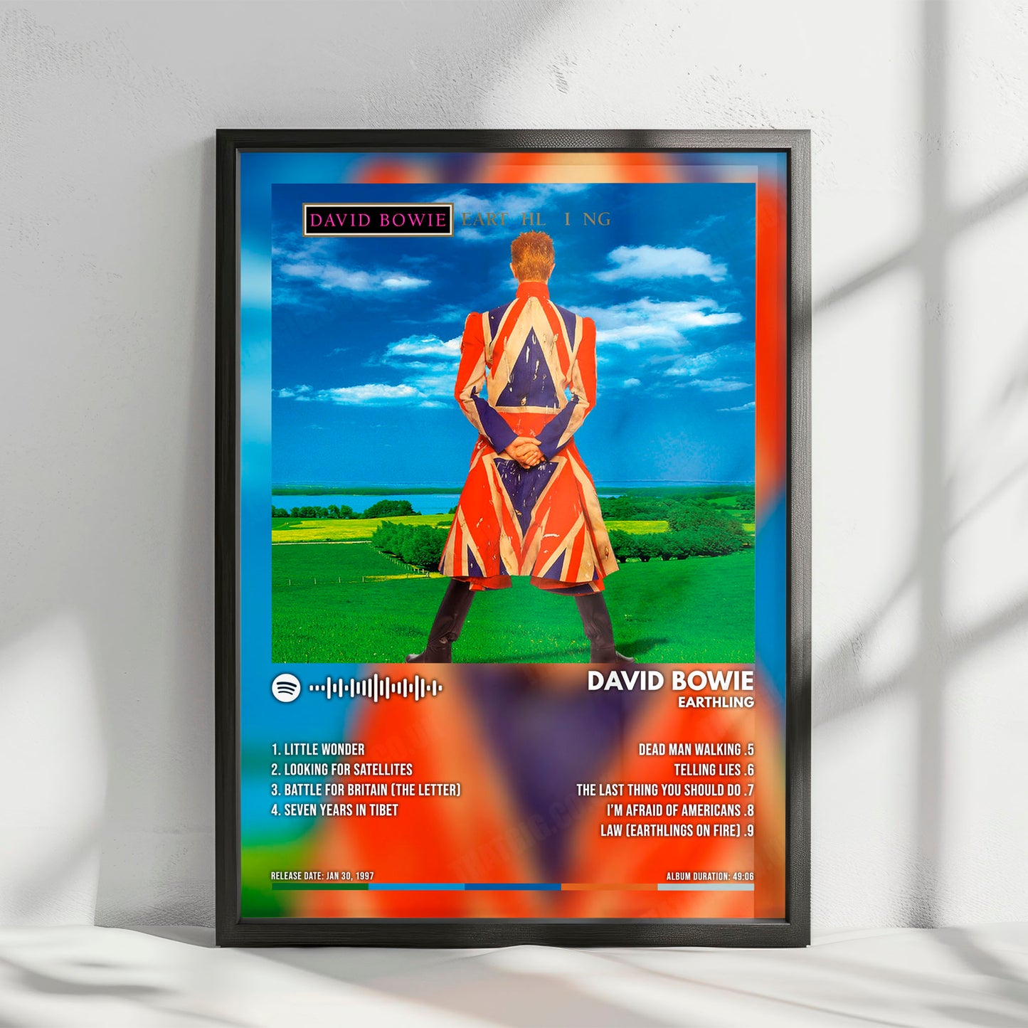 David Bowie "Earthling" Album Cover Poster - with Complete Tracklist