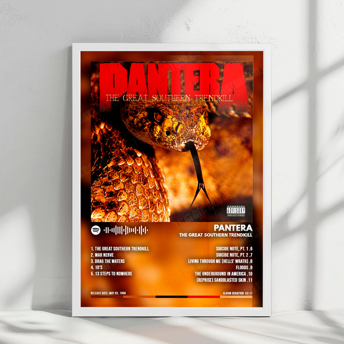 Pantera "The Great Southern Trendkill" Album Cover Poster - with Complete Tracklist