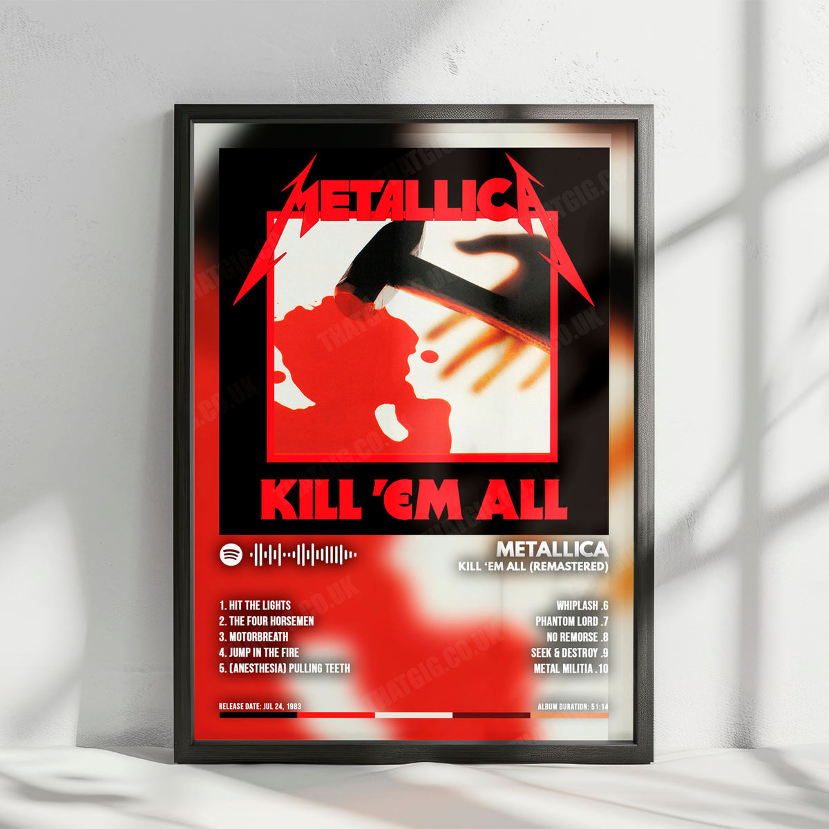 Metallica "Kill 'Em All" Album Cover Poster - with Complete Tracklist