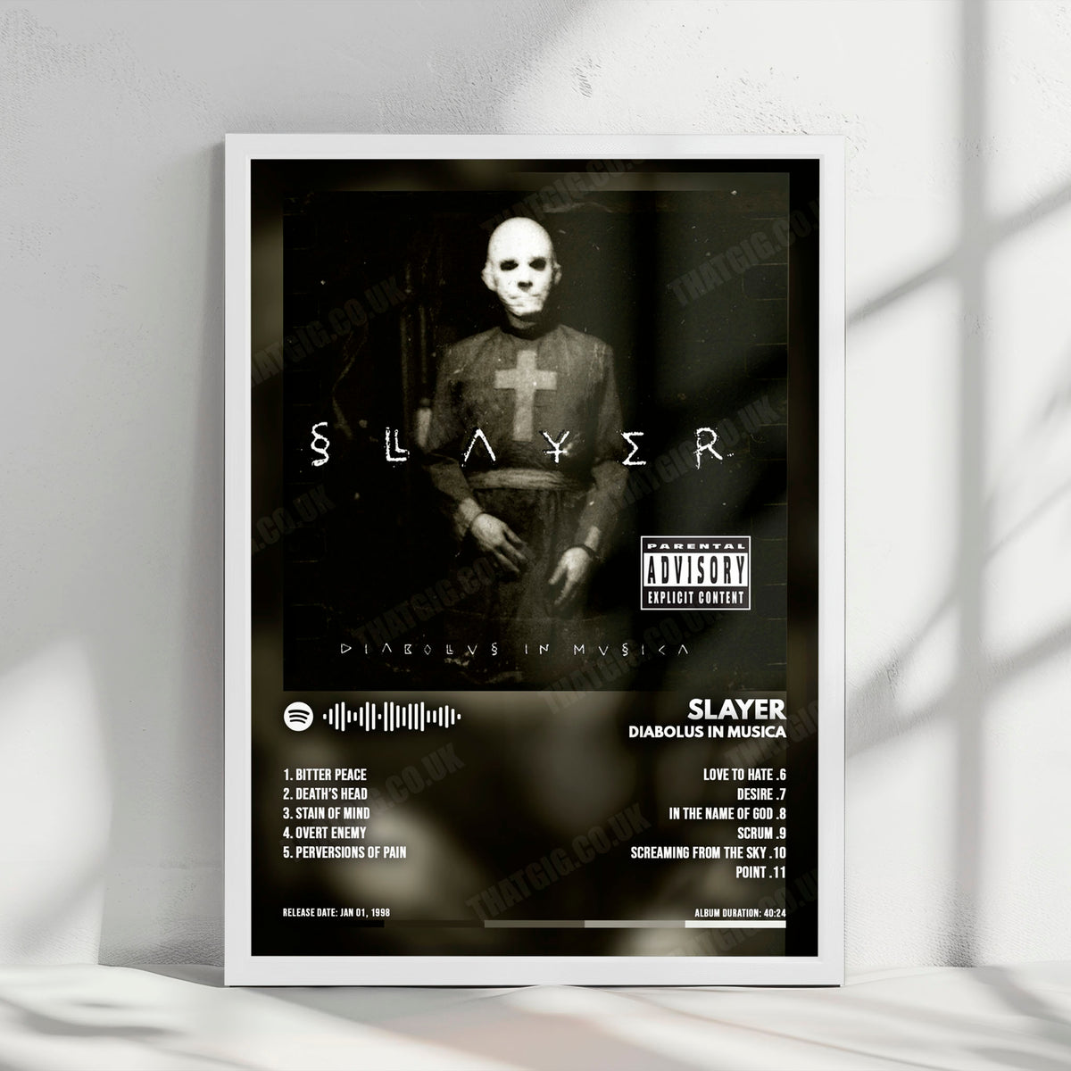 Slayer "Diabolus In Musica" Album Cover Poster - with Complete Tracklist