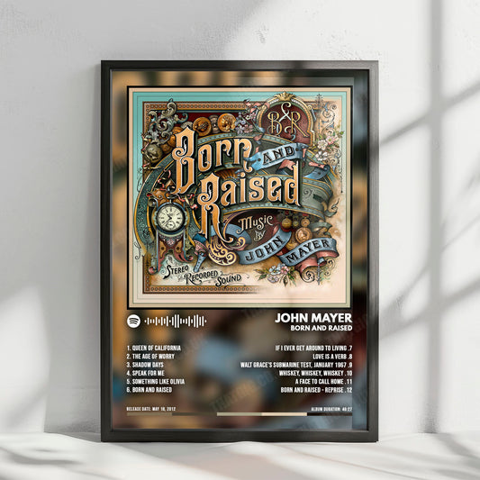 John Mayer "Born and Raised" Album Cover Poster - with Complete Tracklist