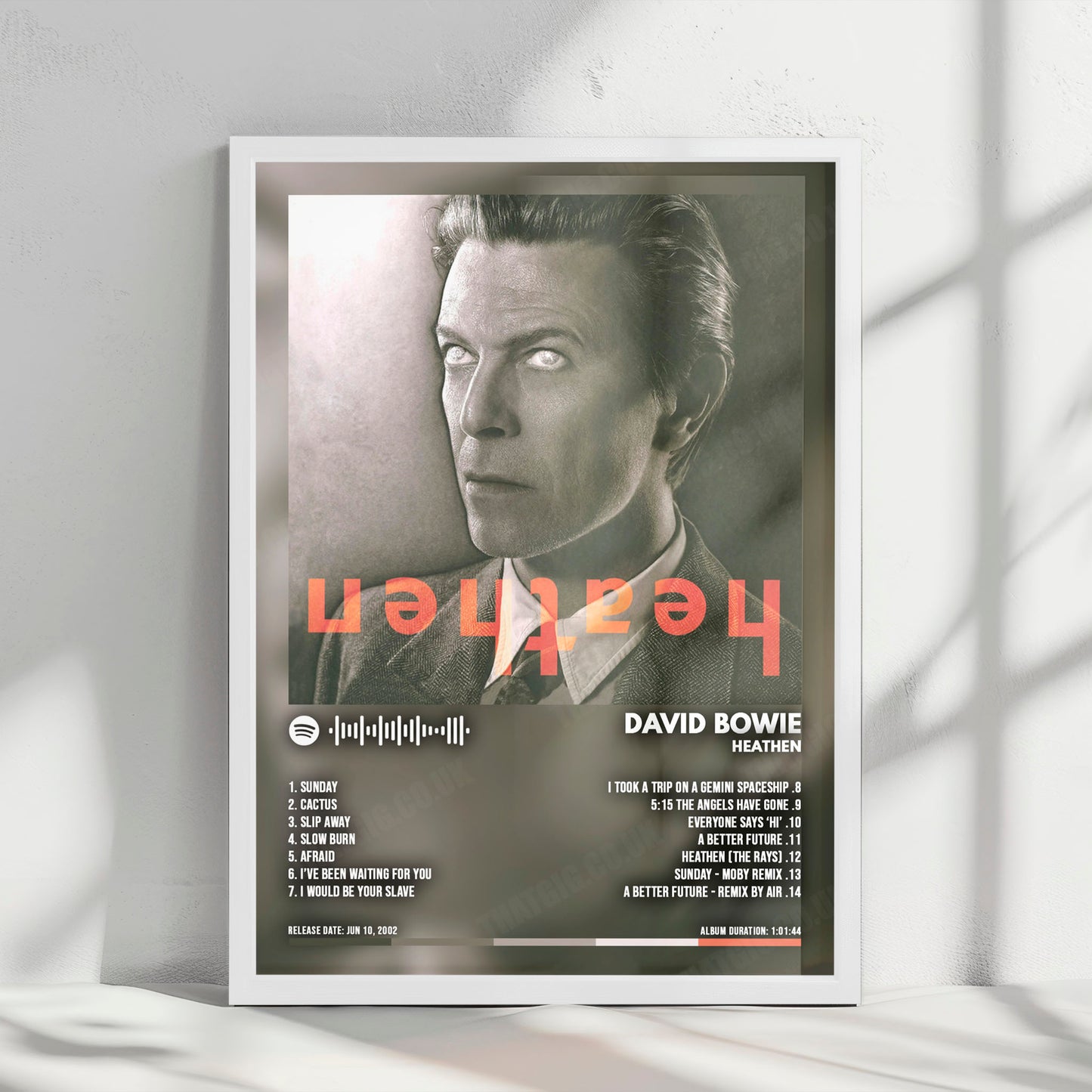 David Bowie "Heathen" Album Cover Poster - with Complete Tracklist
