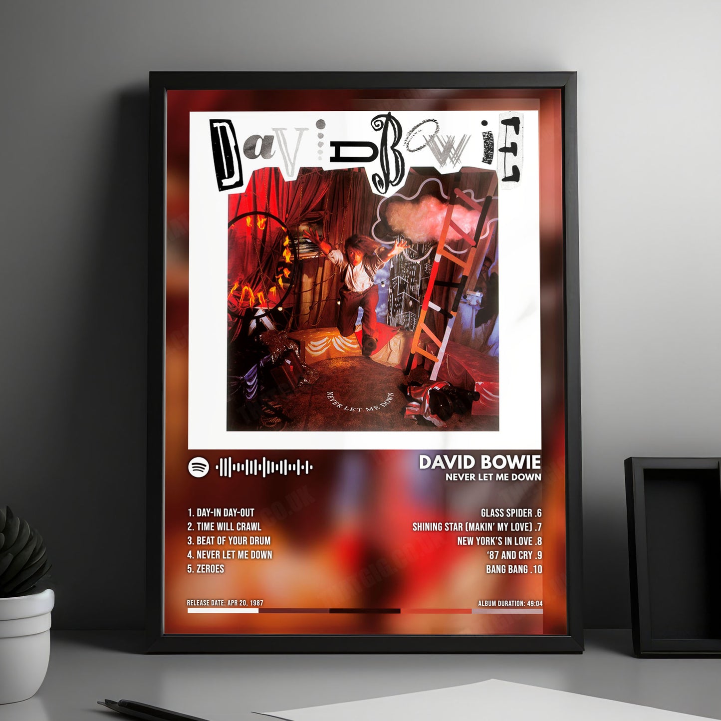 David Bowie "Never Let Me Down" Album Cover Poster - with Complete Tracklist