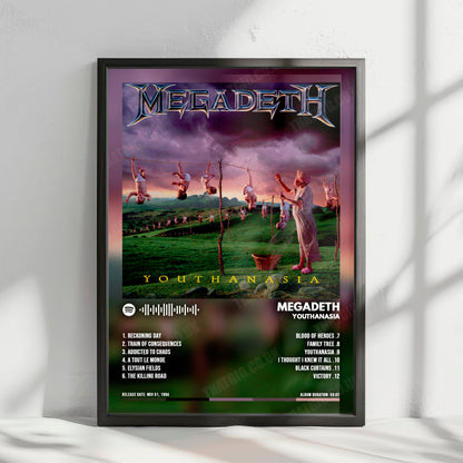 Megadeth "Youthanasia" Album Cover Poster - with Complete Tracklist