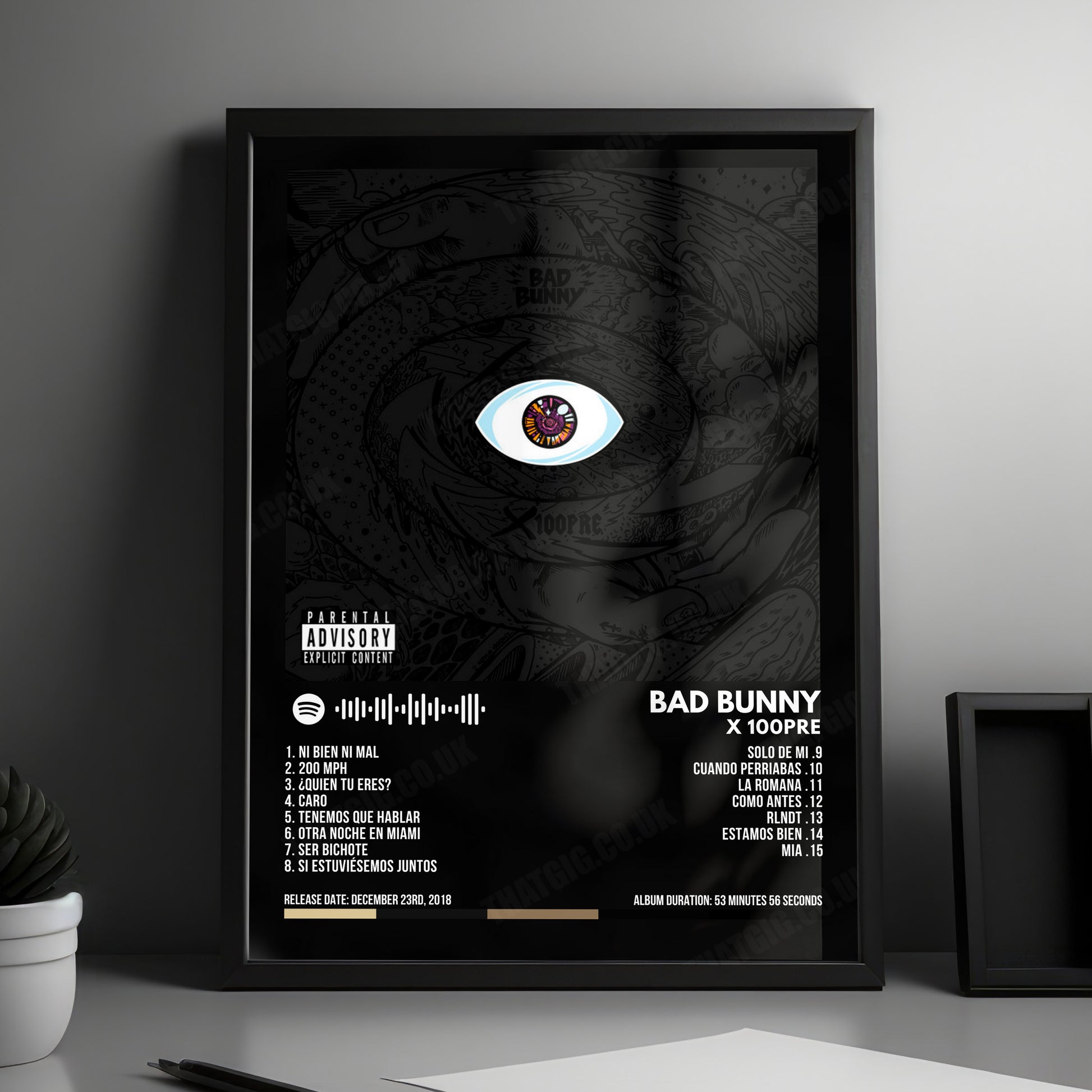 Bad Bunny "X 100pre" Album Cover Poster - with Complete Tracklist