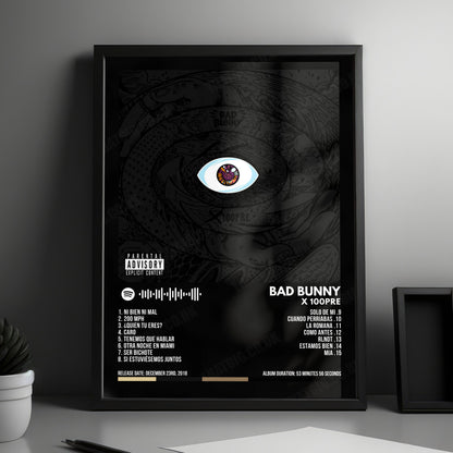 Bad Bunny "X 100pre" Album Cover Poster - with Complete Tracklist