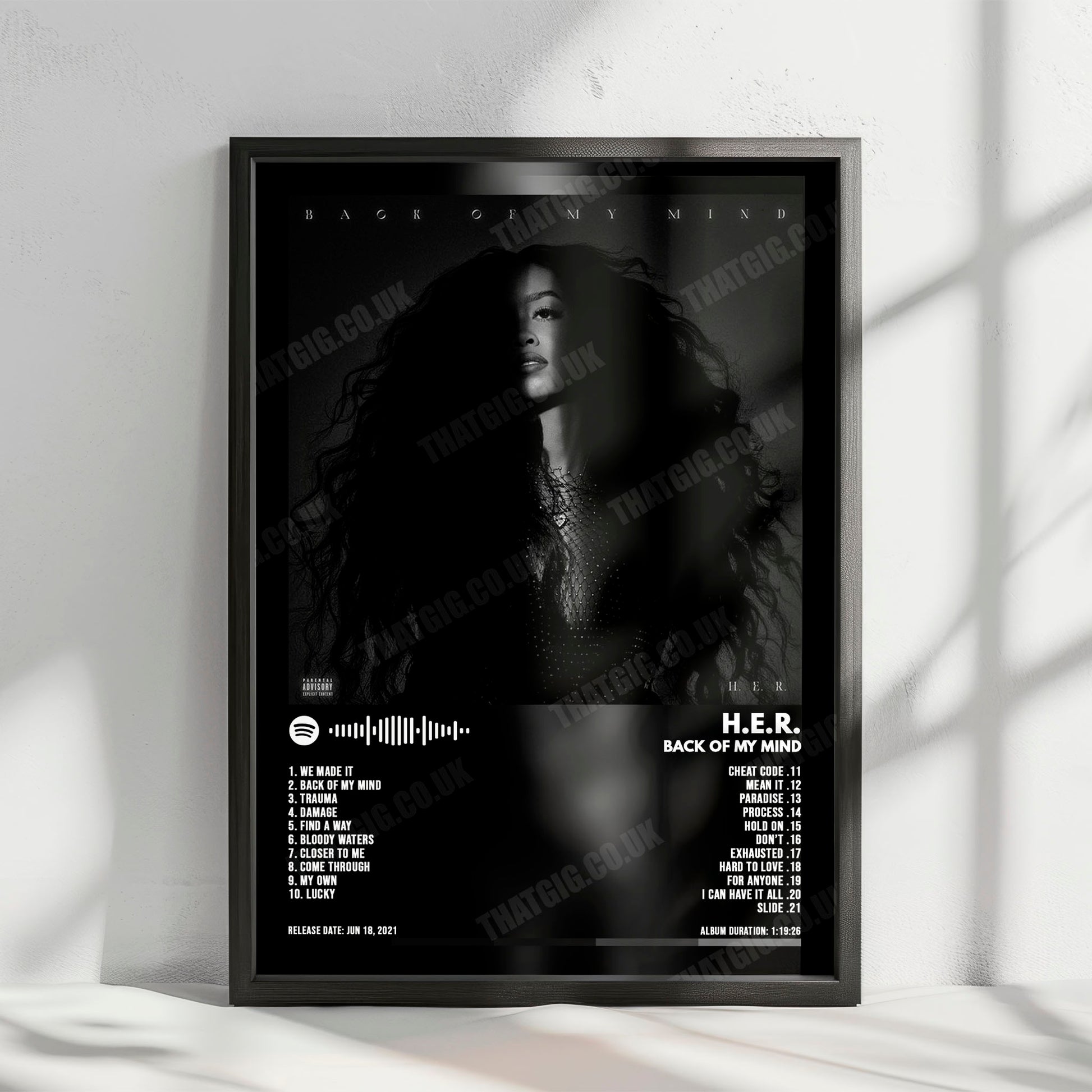 H.E.R. "Back of My Mind" Album Cover Poster - with Complete Tracklist