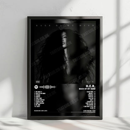 H.E.R. "Back of My Mind" Album Cover Poster - with Complete Tracklist