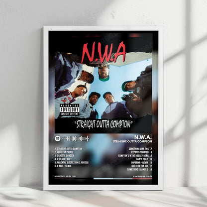 N.W.A "Straight Outta Compton" Album Cover Poster - with Complete Tracklist