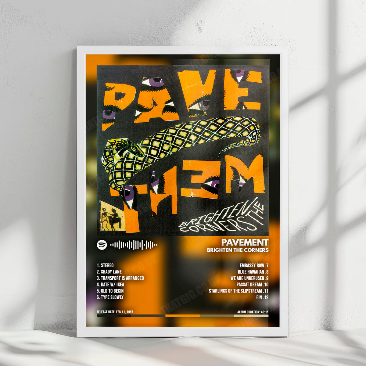 Pavement "Brighten the Corners" Album Cover Poster - with Complete Tracklist