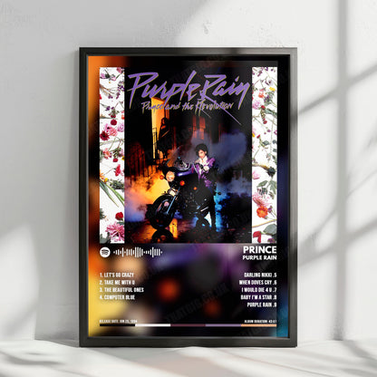 Prince "Purple Rain " Album Cover Poster - with Complete Tracklist