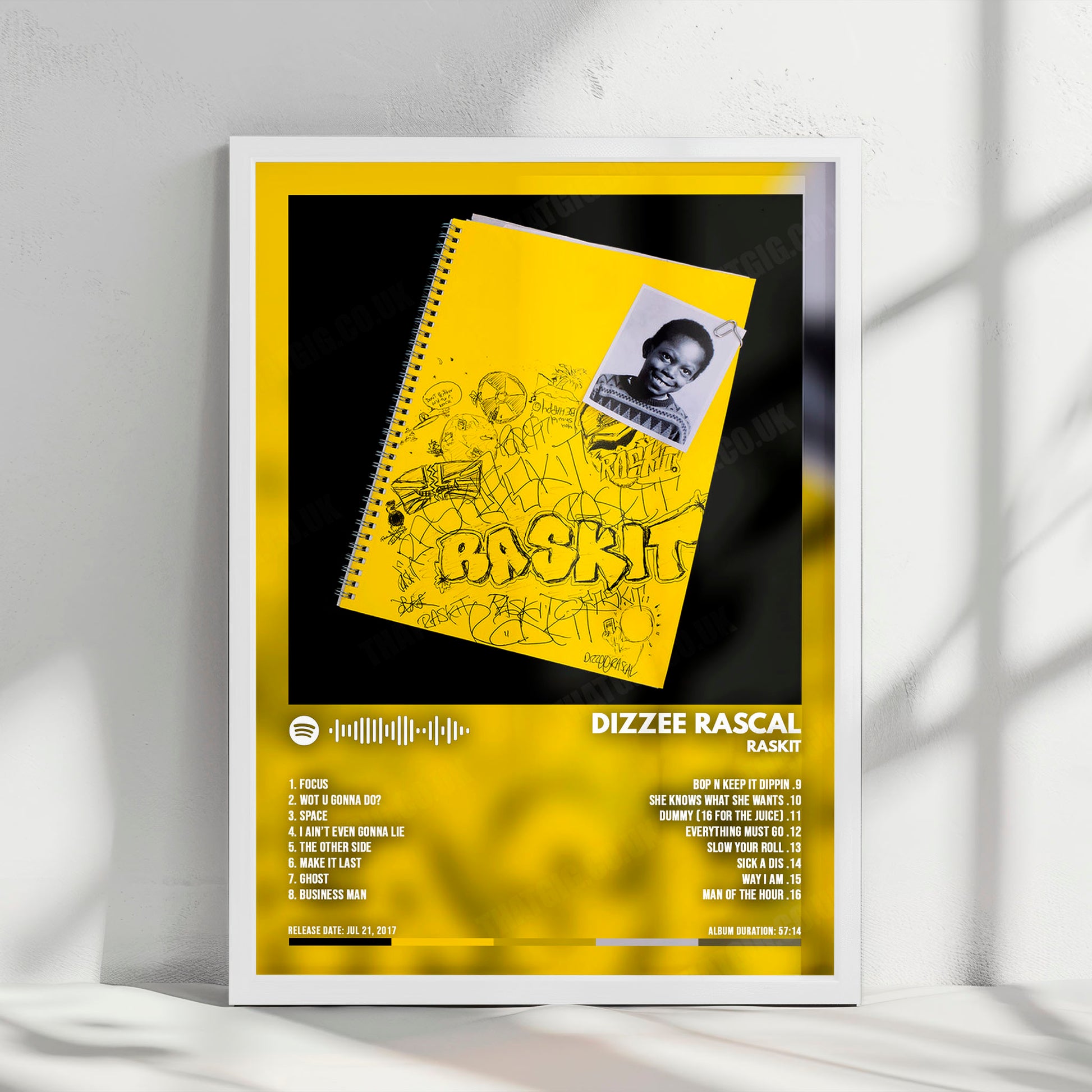Dizzee Rascal "Raskit" Album Cover Poster - with Complete Tracklist