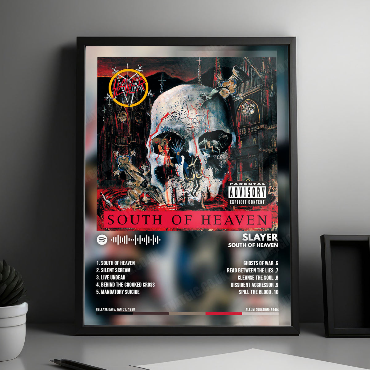 Slayer "South Of Heaven" Album Cover Poster - with Complete Tracklist