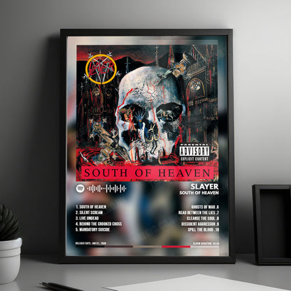 Slayer "South Of Heaven" Album Cover Poster - with Complete Tracklist