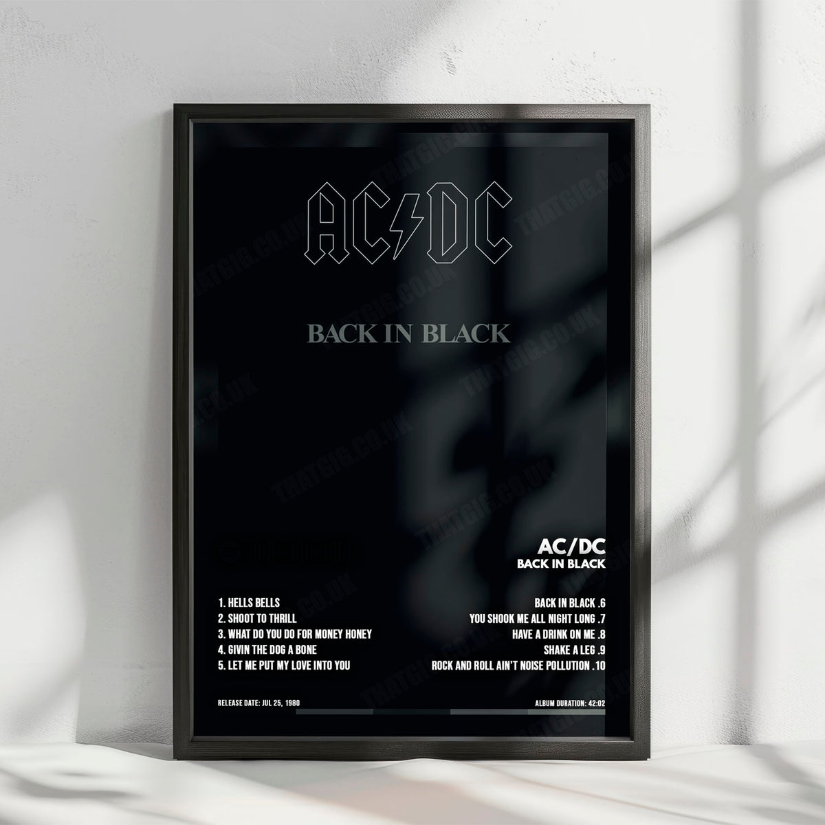 AC/DC "Back in Black" Album Cover Poster - with Complete Tracklist