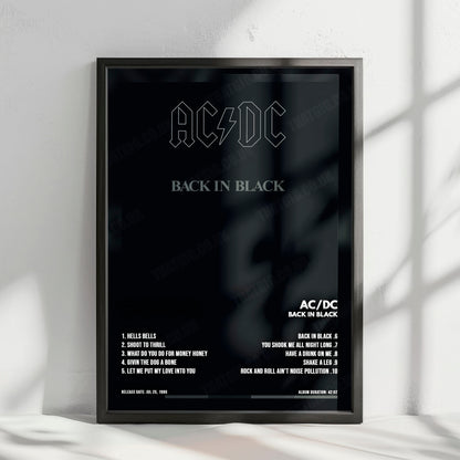 AC/DC "Back in Black" Album Cover Poster - with Complete Tracklist