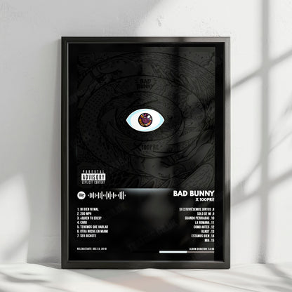 Bad Bunny "X 100pre" Album Cover Poster - with Complete Tracklist
