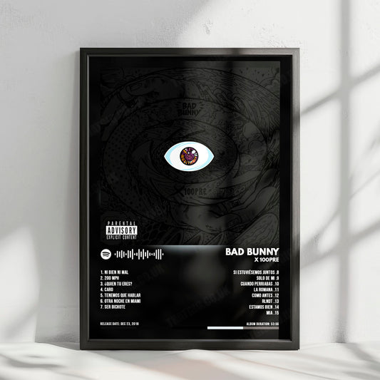 Bad Bunny "X 100pre" Album Cover Poster - with Complete Tracklist