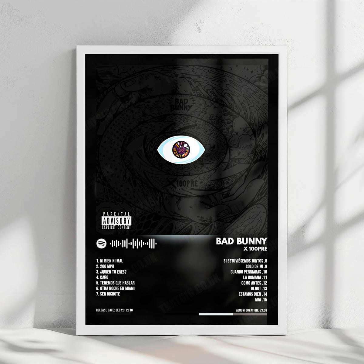 Bad Bunny "X 100pre" Album Cover Poster - with Complete Tracklist