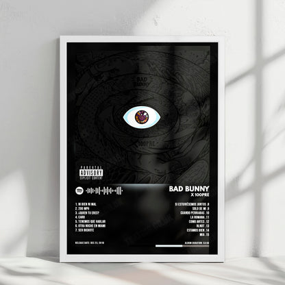 Bad Bunny "X 100pre" Album Cover Poster - with Complete Tracklist