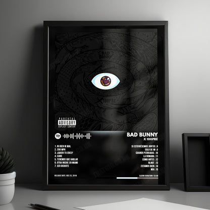 Bad Bunny "X 100pre" Album Cover Poster - with Complete Tracklist