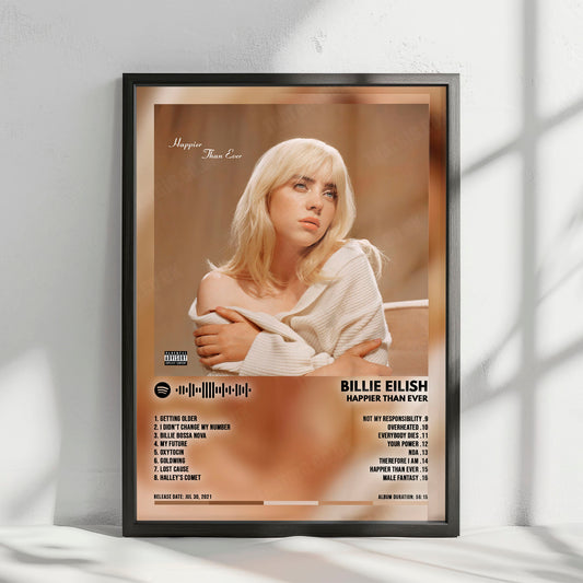Billie Eilish "Happier Than Ever" Album Cover Poster - with Complete Tracklist
