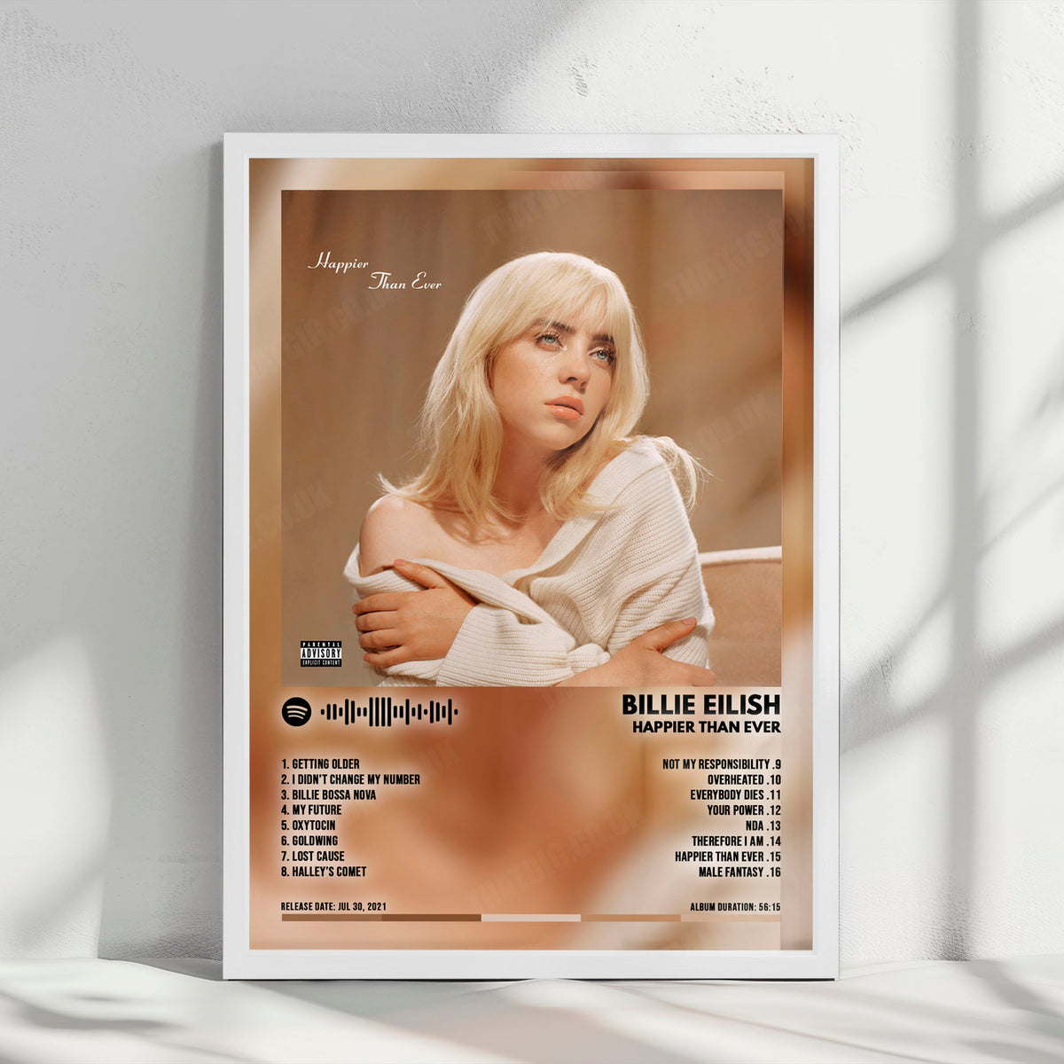 Billie Eilish "Happier Than Ever" Album Cover Poster - with Complete Tracklist