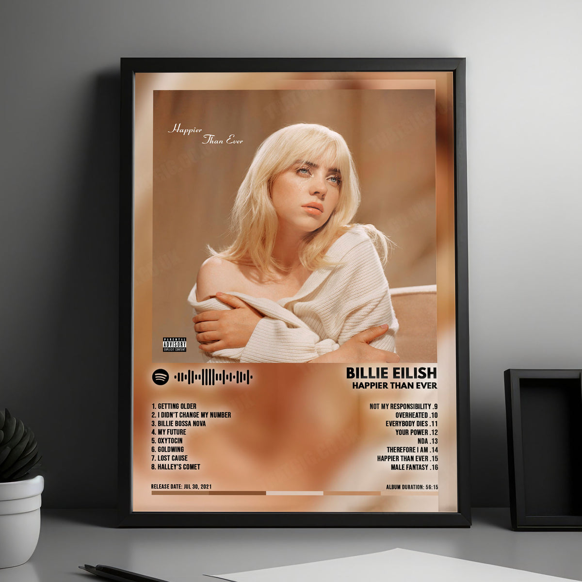 Billie Eilish "Happier Than Ever" Album Cover Poster - with Complete Tracklist