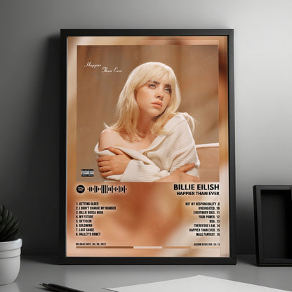 Billie Eilish "Happier Than Ever" Album Cover Poster - with Complete Tracklist