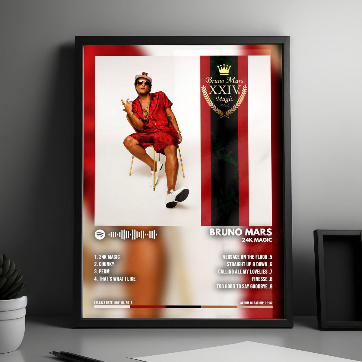 Bruno Mars "24K Magic" Album Cover Poster - with Complete Tracklist