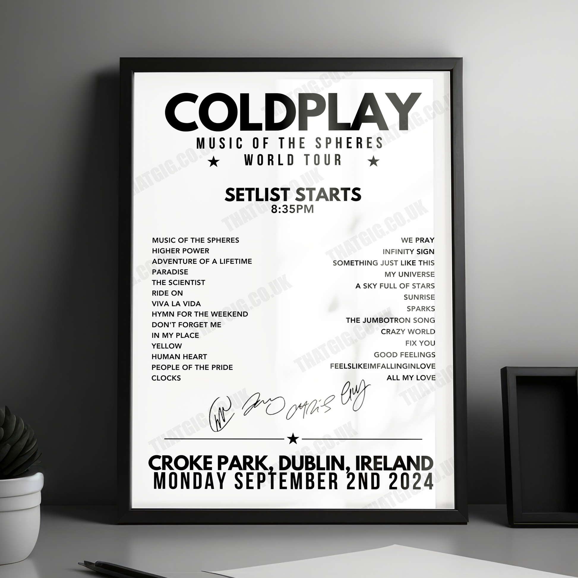 Coldplay Setlist Poster - Croke Park, Dublin - September 2nd 2024