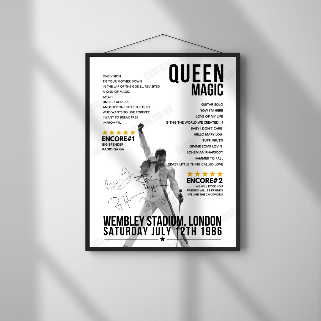 Design Master Wembly Queen Setlist Poster - Wembley Stadium, London | July 12th, 1986 – That Gig