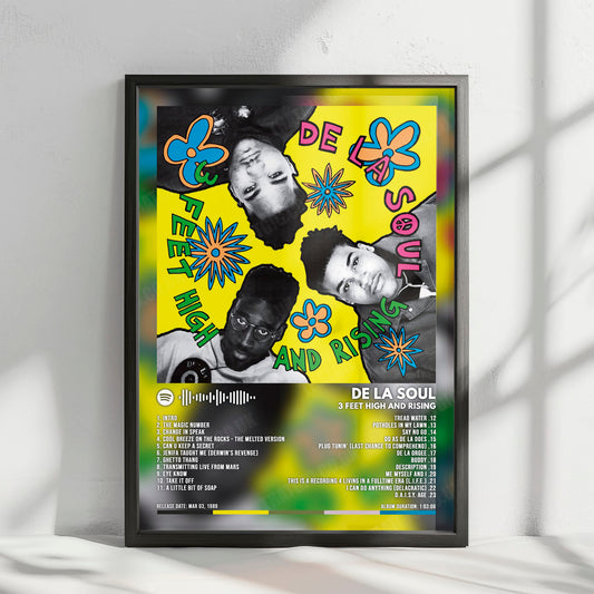 De La Soul "3 Feet High and Rising" Album Cover Poster - with Complete Tracklist A3 Black Frame