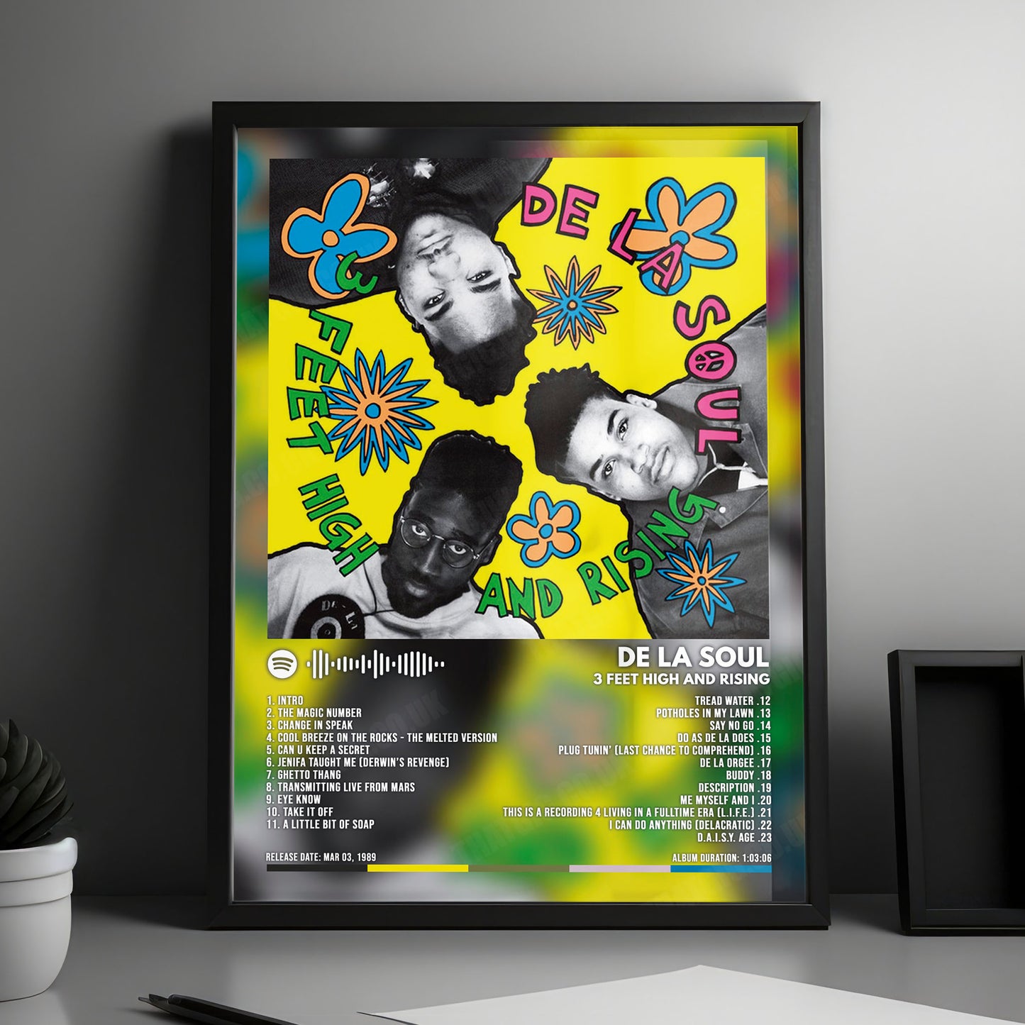 De La Soul "3 Feet High and Rising" Album Cover Poster - with Complete Tracklist