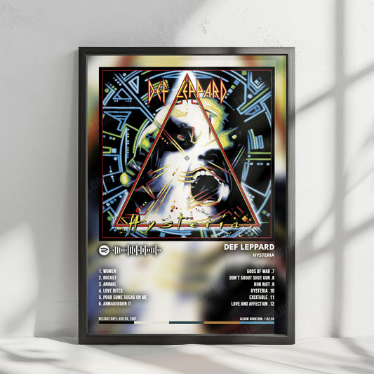 Def Leppard "Hysteria" Album Cover Poster - with Complete Tracklist