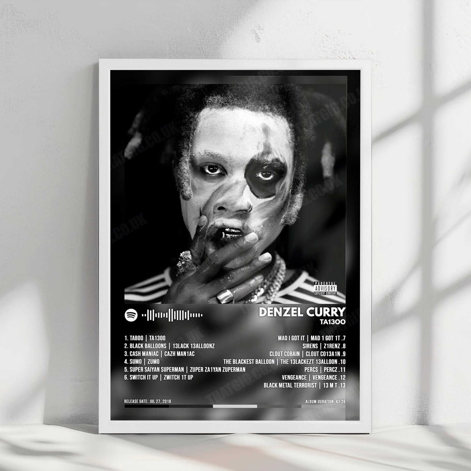Denzel Curry "TA13OO" Album Cover Poster - with Complete Tracklist