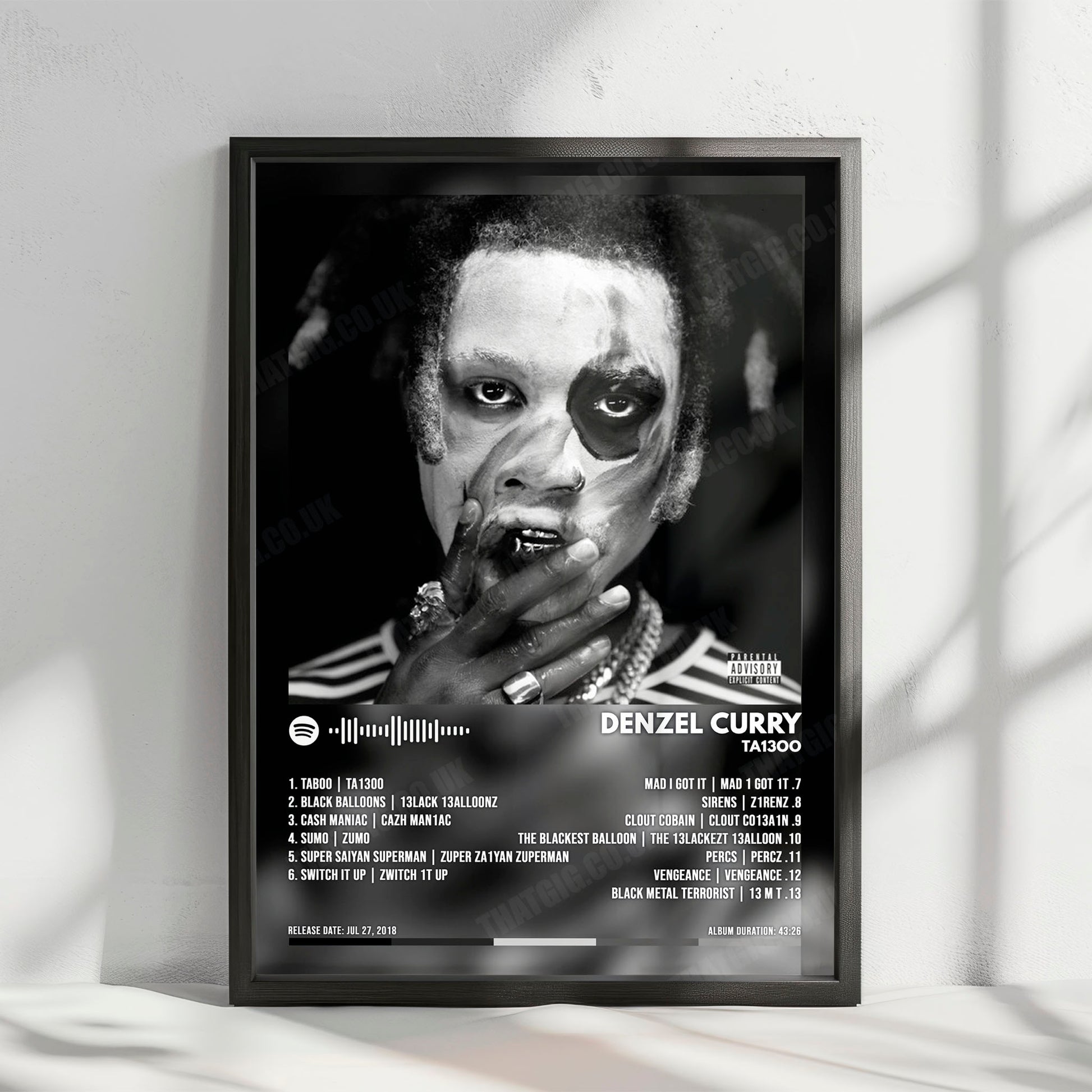 Denzel Curry "TA13OO" Album Cover Poster - with Complete Tracklist