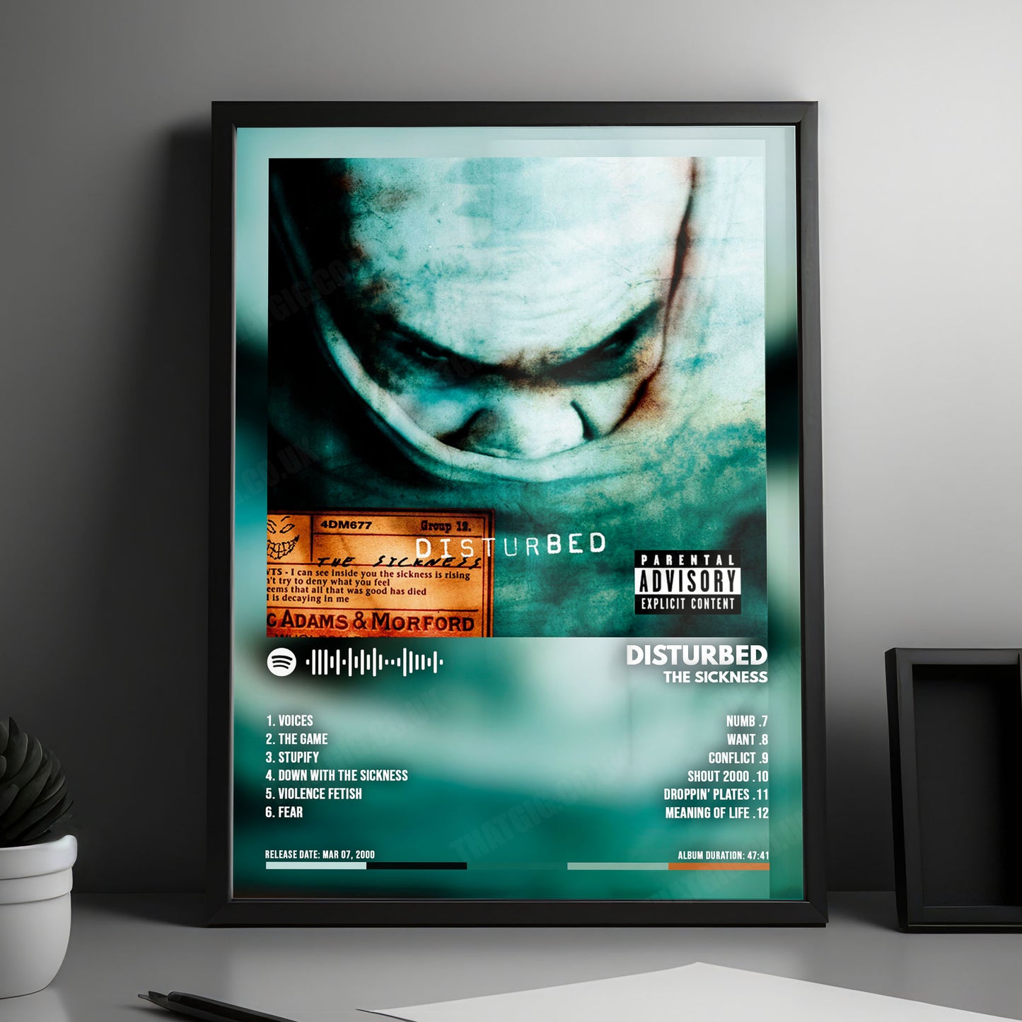 Disturbed "The Sickness " Album Cover Poster - with Complete Tracklist